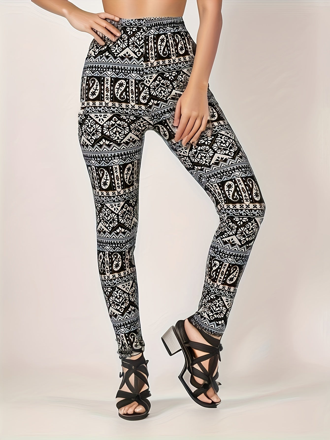 Paisley Print Skinny Leggings, Casual Every Day Stretchy Leggings, Women's Clothing