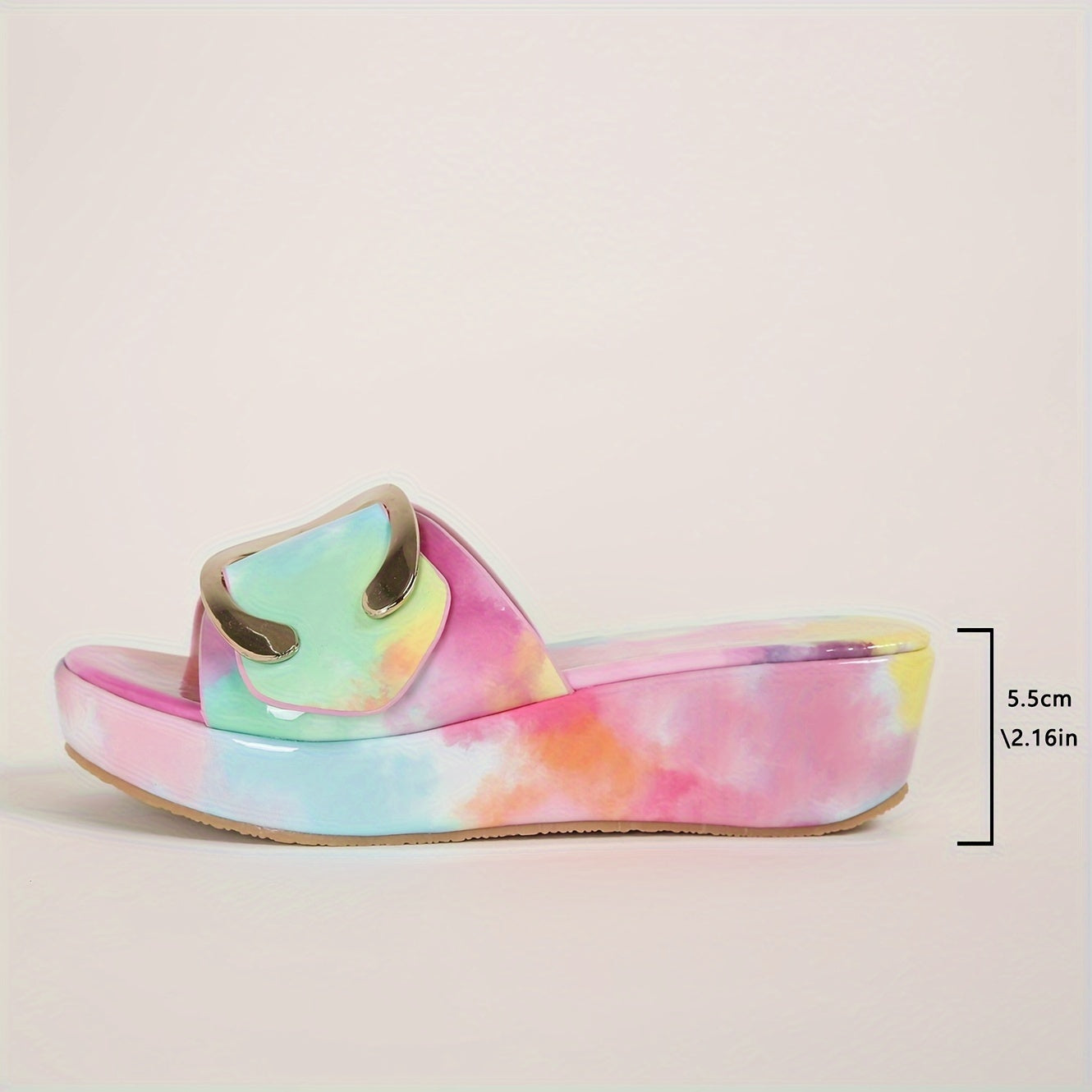 Women's Tie-dye Stylish Sandals, Platform Slip On Soft Sole Wedge Sandals, Comfort Metallic Buckle Shoes