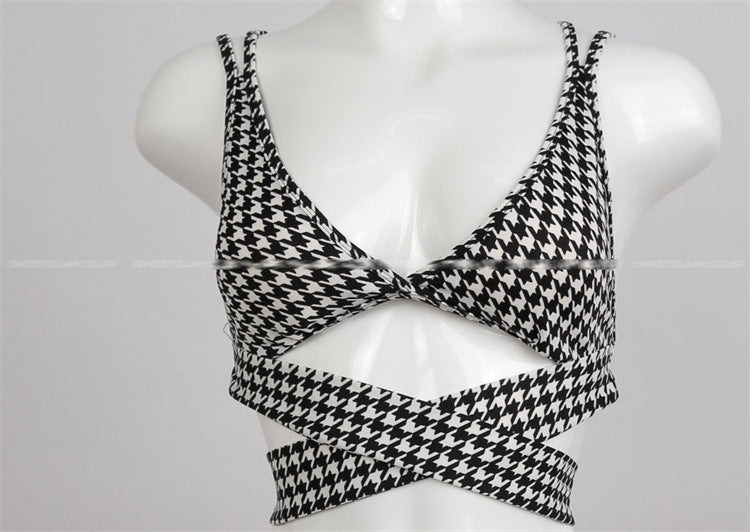 Houndstooth Cross-Tie Swimsuit Bikini-Aria Doejay