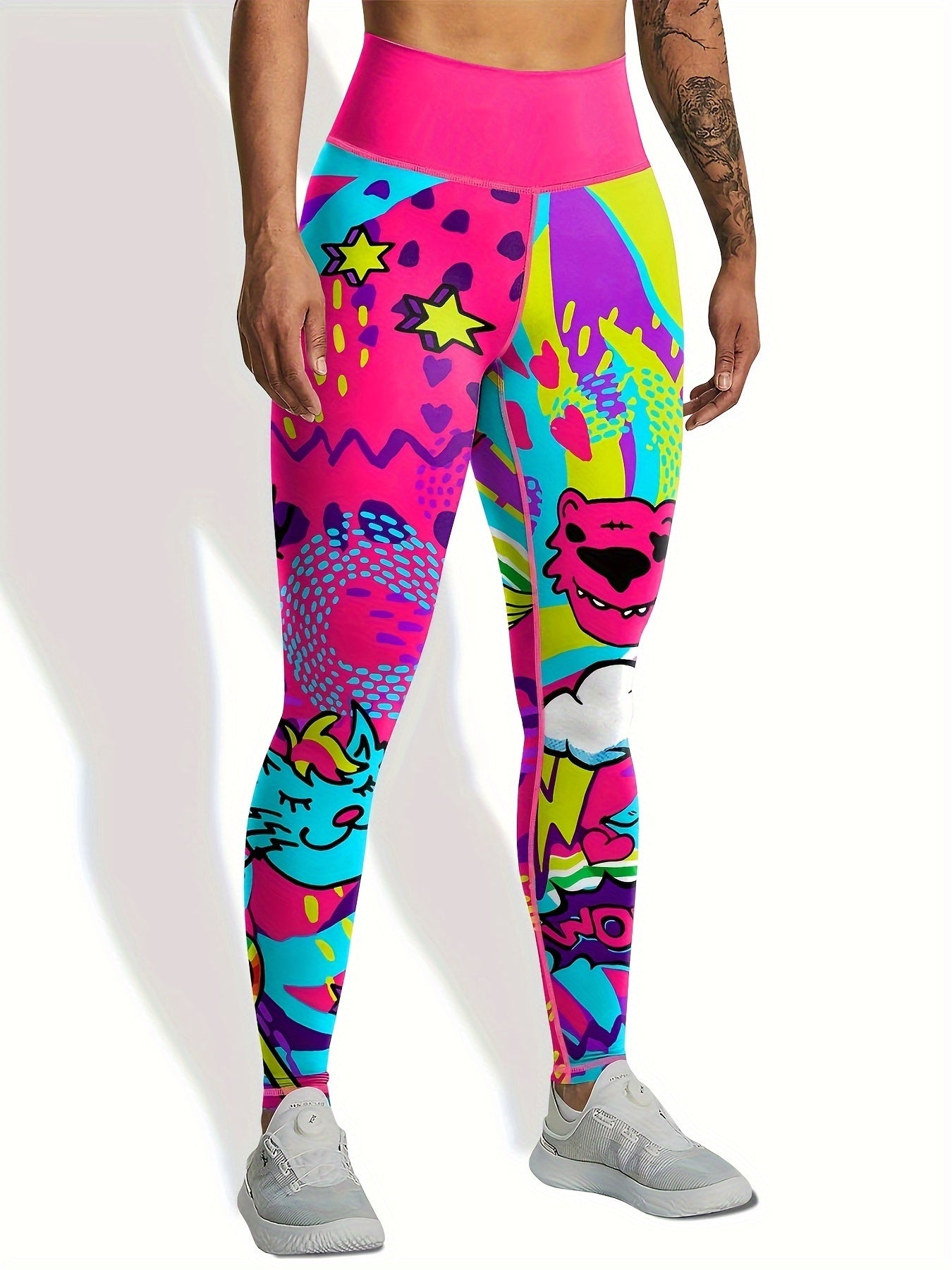 Stylish Graffiti Print Yoga Pants - Sculpting Butt Lifting, Flattering Tummy Control, Slimming Silhouette for High-Performance Fitness and Versatile Sports - Comfortable Womens Activewear for Workout and Beyond