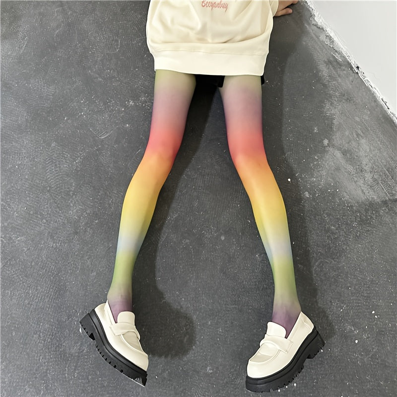 Vibrant Plus Size Rainbow Ombre Color Tights - Plus Size Sheers with Anti-Hook, Slim Fit, Stretchy, and Comfortable Design for Women - Perfect for Y2K Fashion Enthusiasts