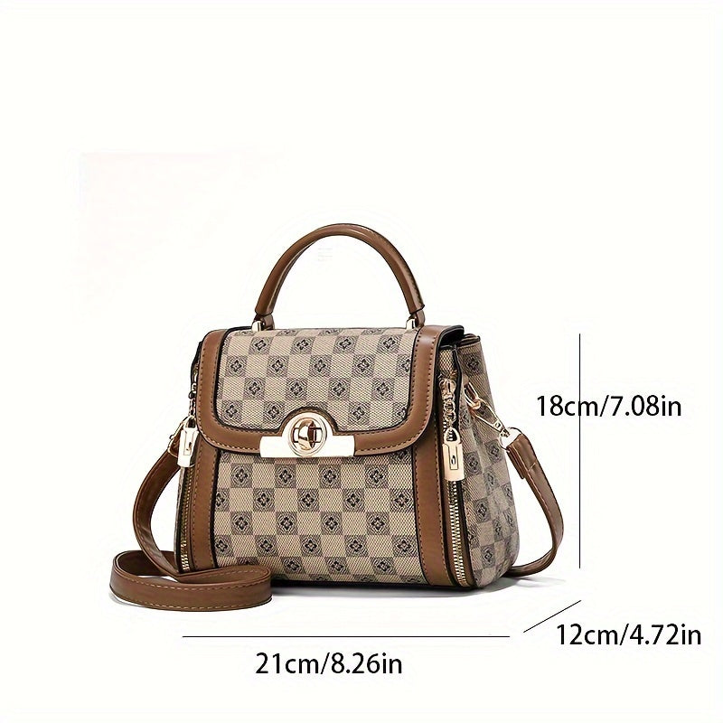 Chic Plaid Print Women's Crossbody Bag - Spacious & Versatile, Durable PU with Adjustable Strap, Zip Closure