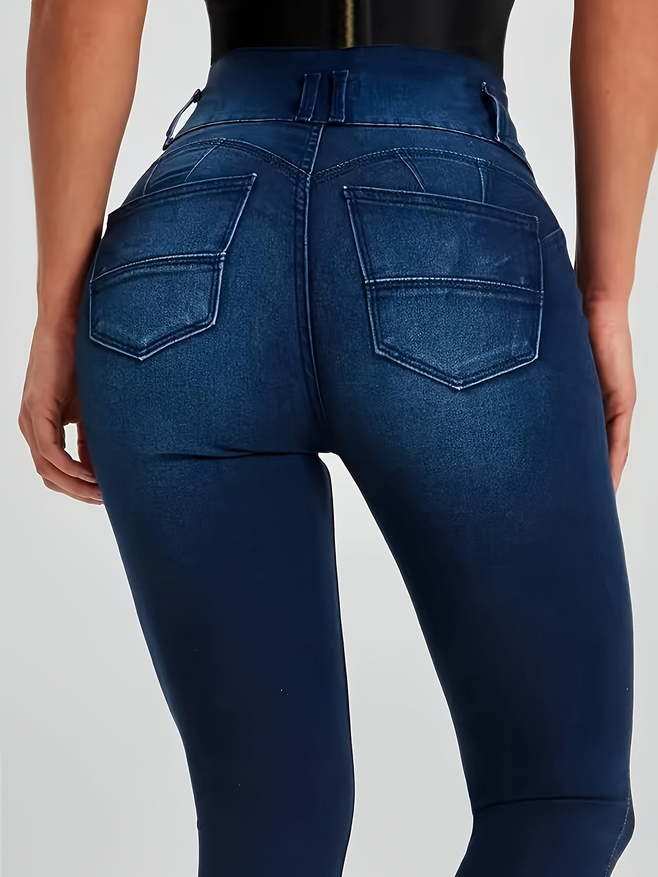 Fashionable Single-Breasted Womens Jeans - High Rise Skinny Fit in Classic Blue Wash - Premium Hot Denim Pants for a Chic Wardrobe Staple