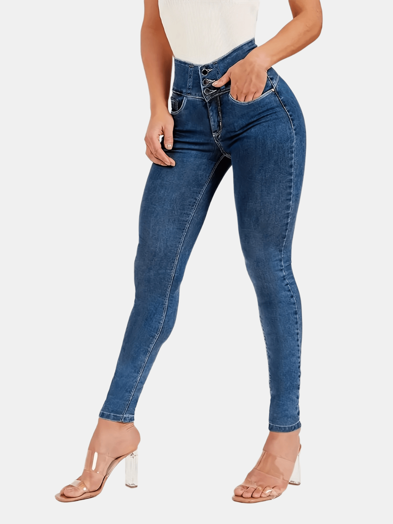 Women's High-Waist Skinny Jeans - Vintage Style, Stretch Denim with Butt Lift, Non-See-Through, All-Season Wear