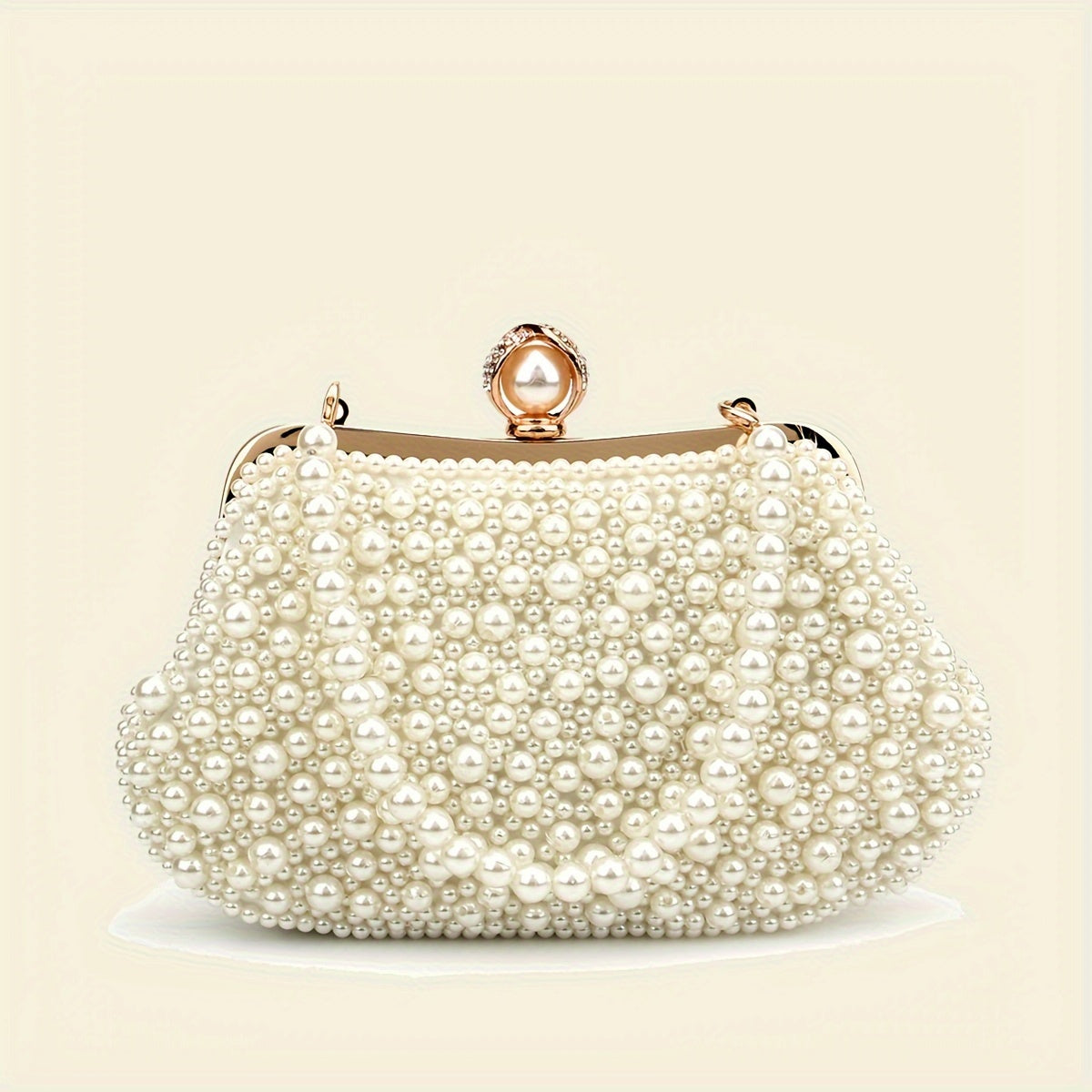 Elegant Pearl-Embellished Evening Clutch with Detachable Chain Strap - Lightweight, Polyester Lined Women's Fashion Purse for Weddings and Parties