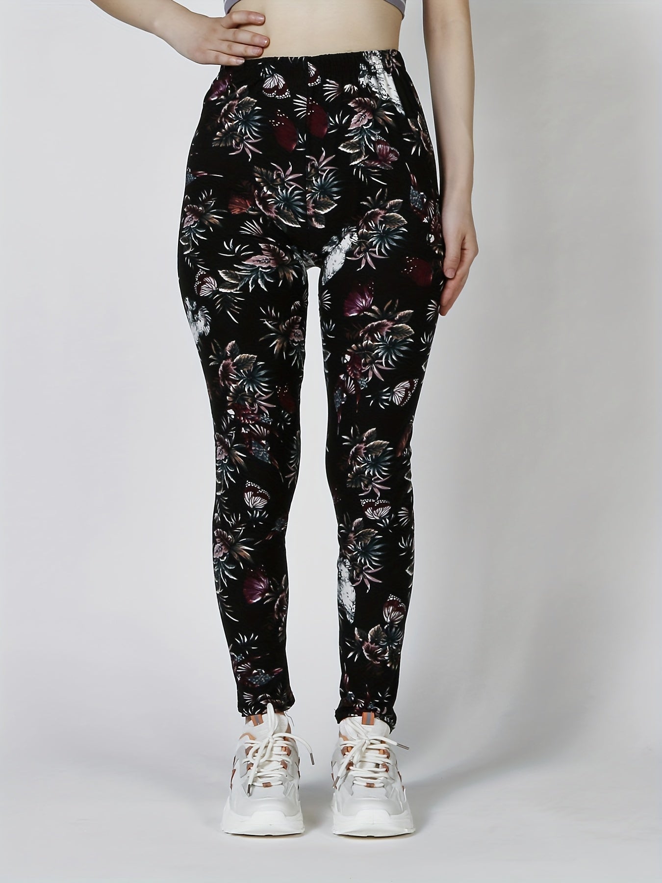 Floral Print Skinny Leggings, Casual Every Day Stretchy Leggings, Women's Clothing