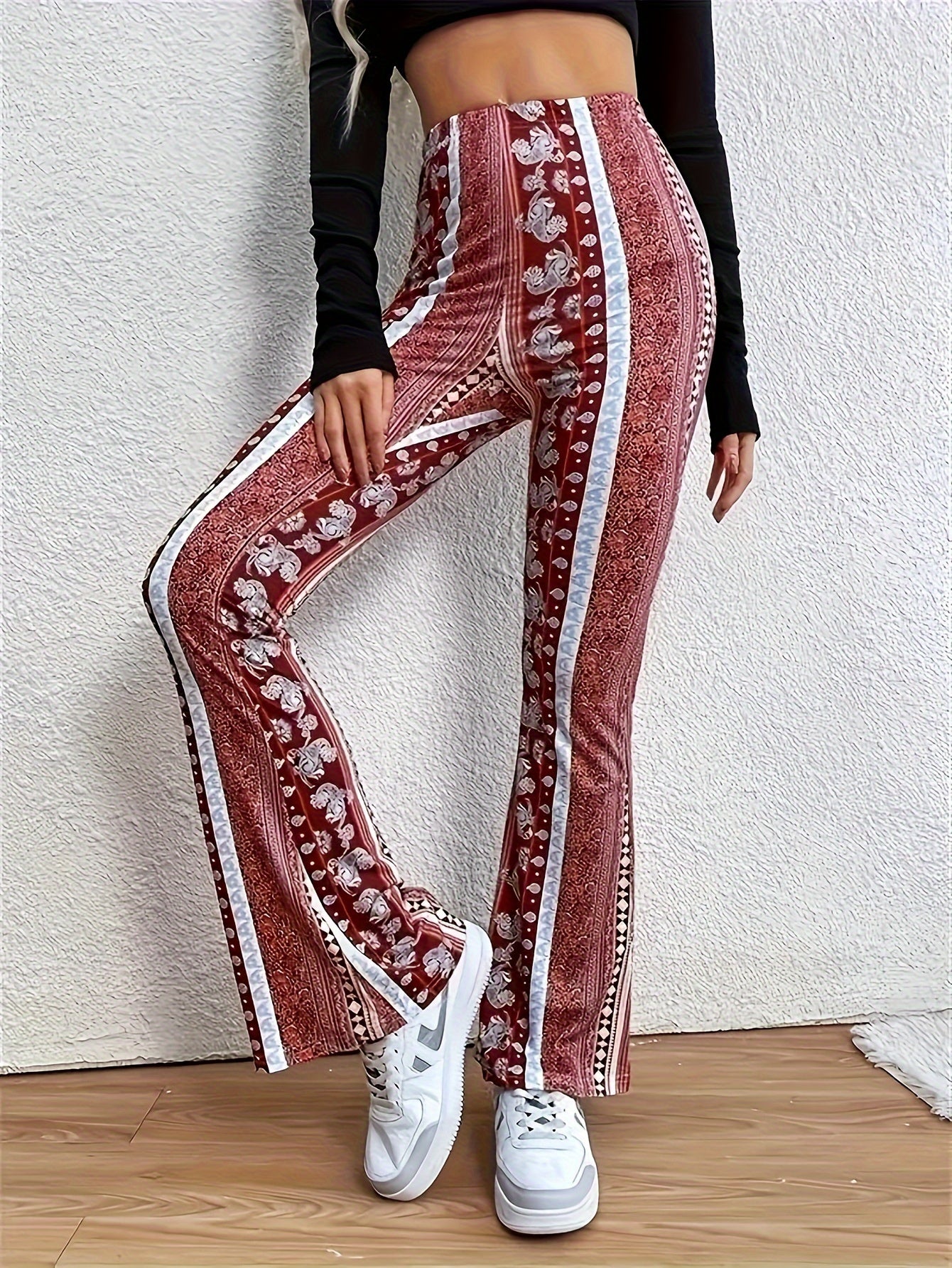 High-elastic Tight-fitting Bootcut Sexy Casual Pants Flared Pants Digitally Printed Women's Leggings