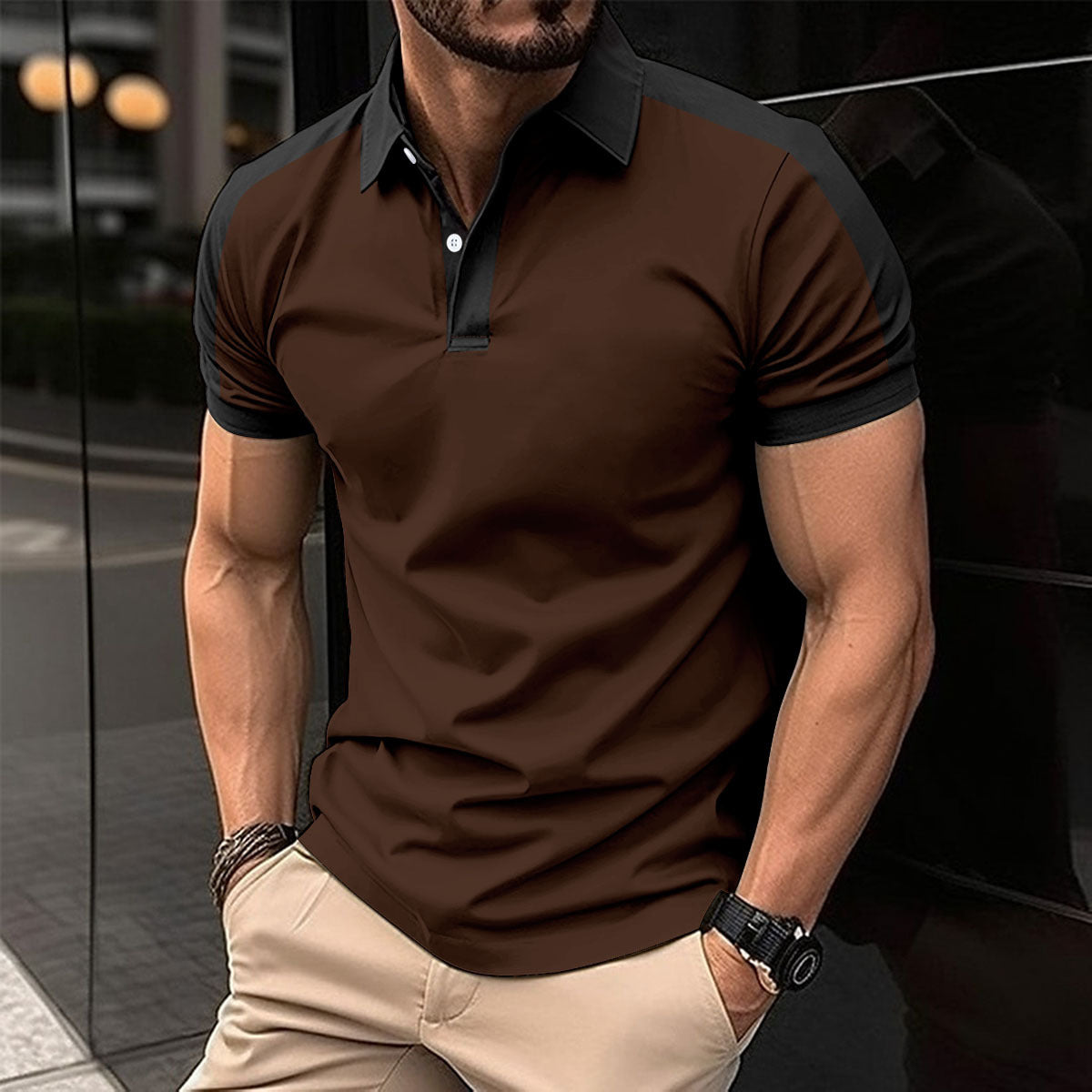 Men's Business Casual Raglan Short-sleeved Polo Shirt-Aria Doejay