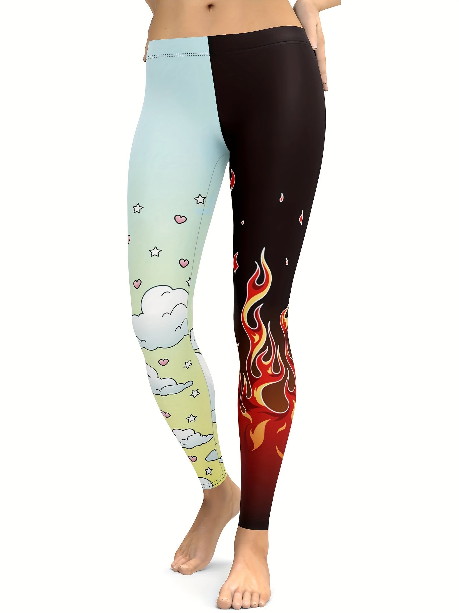 Flame Printed Double Color Ladies Yoga Pants