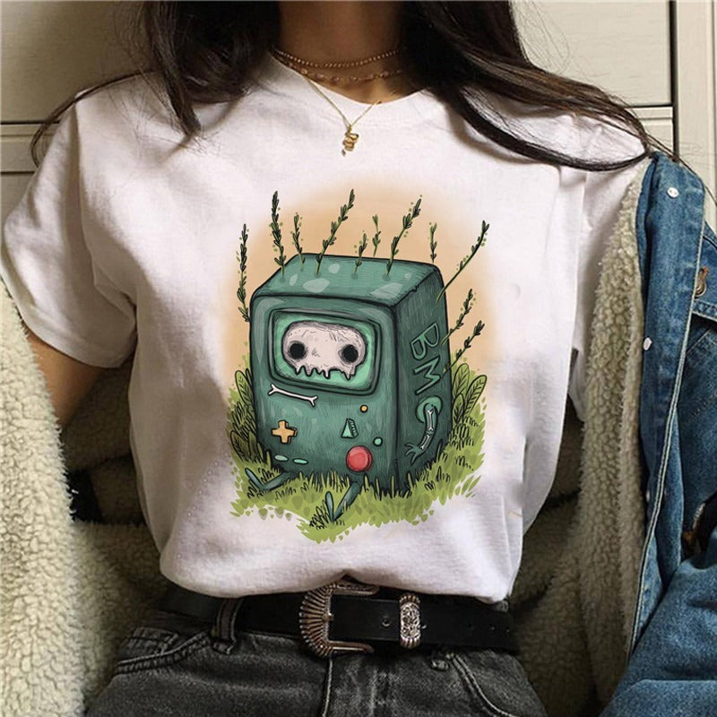 Cartoon Cat Mushroom Halloween Print T-shirt Short Sleeve-Aria Doejay