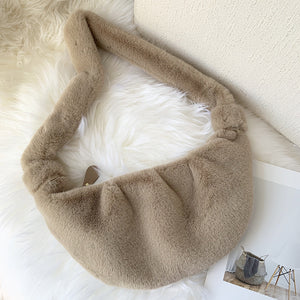 Simple Lady Messenger Faux Fur Shell Bag