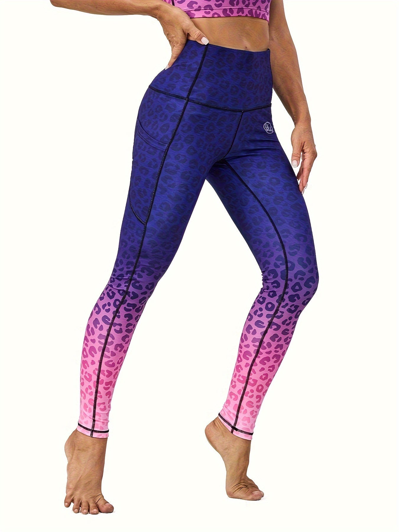 Leopard Print Yoga Pants For Women, Tummy Control Butt Lifting Sports Leggings With Zipper Back Pocket, Women's Activewear