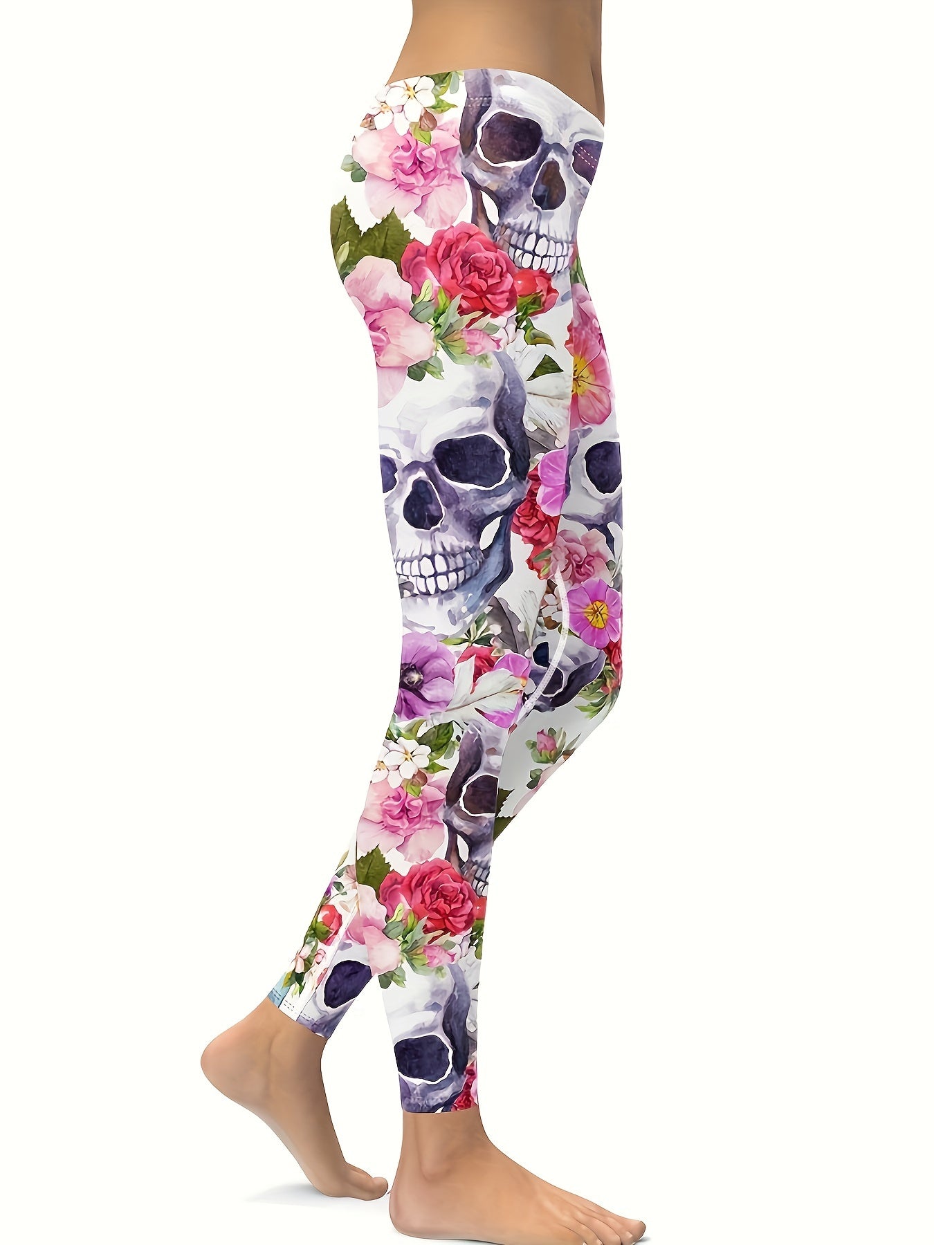 Skull Flower Printed Ladies Yoga Pants