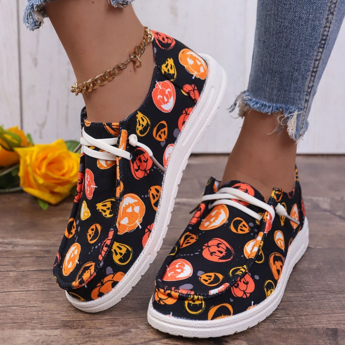 Halloween Pumpkin Print Ghost European And American Flat Canvas Casual Shoes