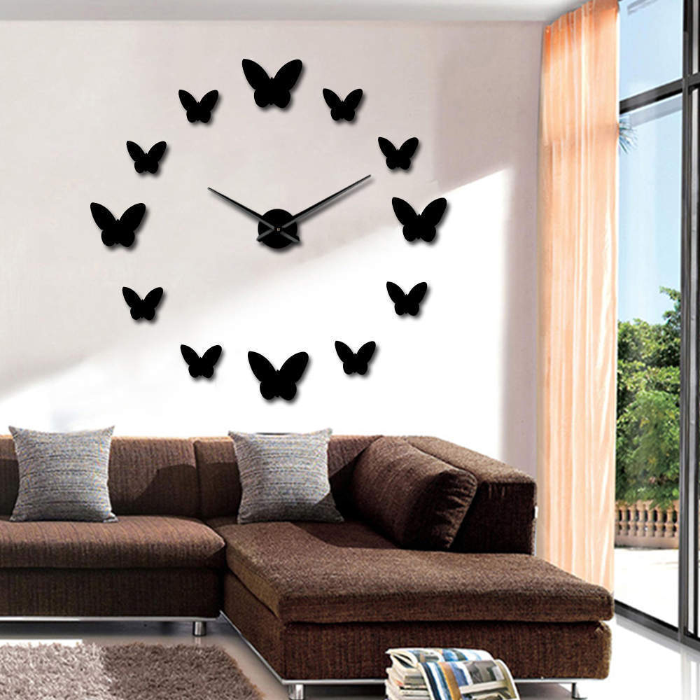 3D Mirror Wall Clock Butterfly Living Room Bedroom Home Decor Big Clock Time-Aria Doejay