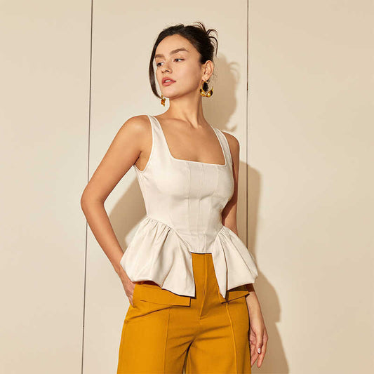 Women's Top Shirt Square Collar Irregular Spaghetti-strap Vest-Aria Doejay