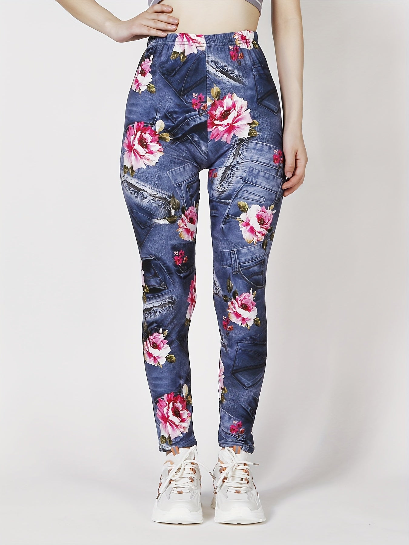 Floral Print Skinny Leggings, Casual Every Day Stretchy Leggings, Women's Clothing