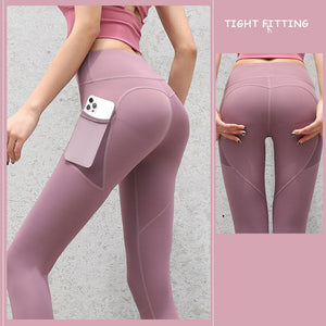 Gym Sport Seamless Leggings With Pockets Push Up High Waist Pants Women Fitness Running Yoga Pants Gym Sport Seamless Leggings-Aria Doejay