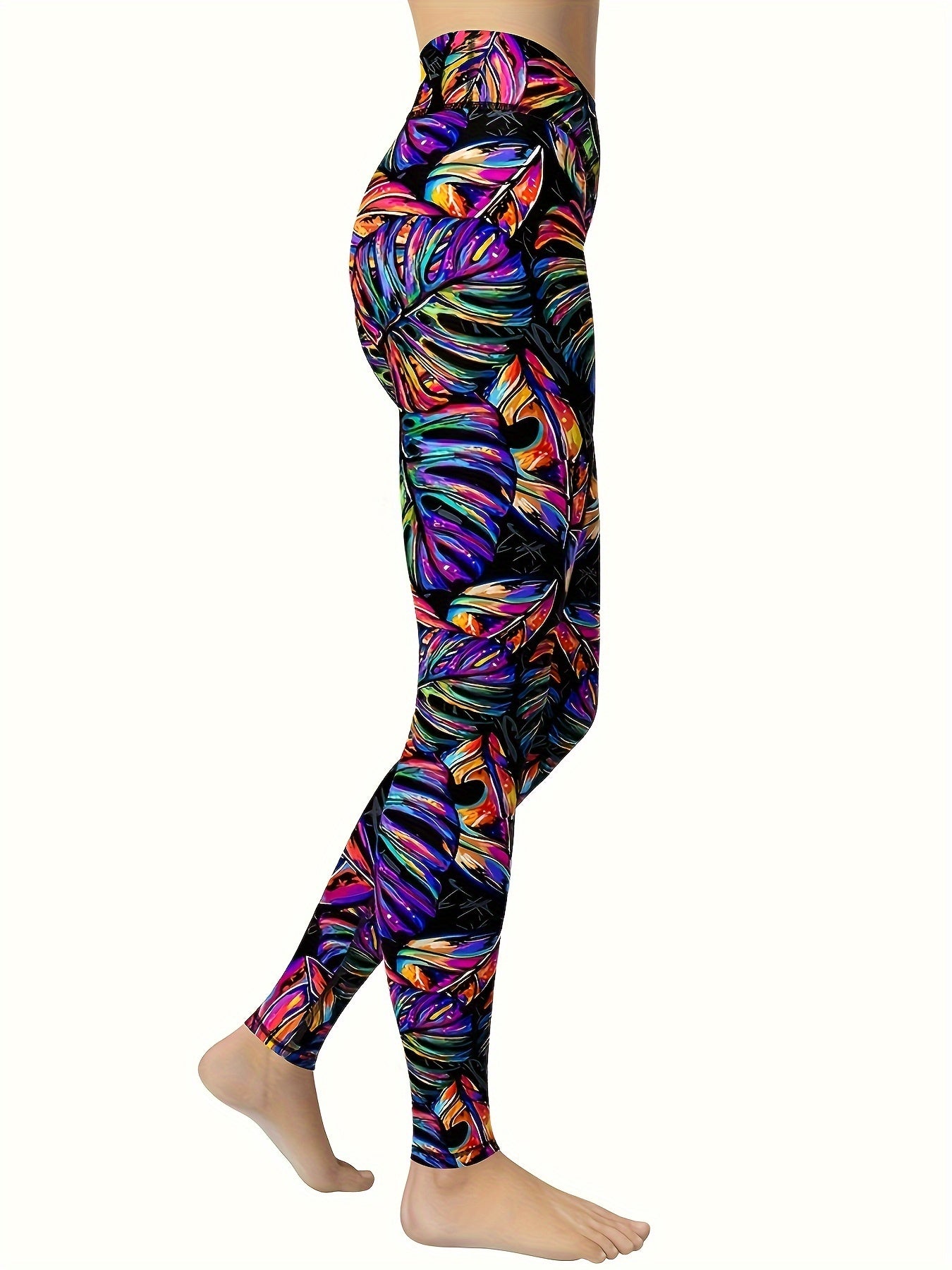 Colorful Leaf Printed Women's Yoga Pants