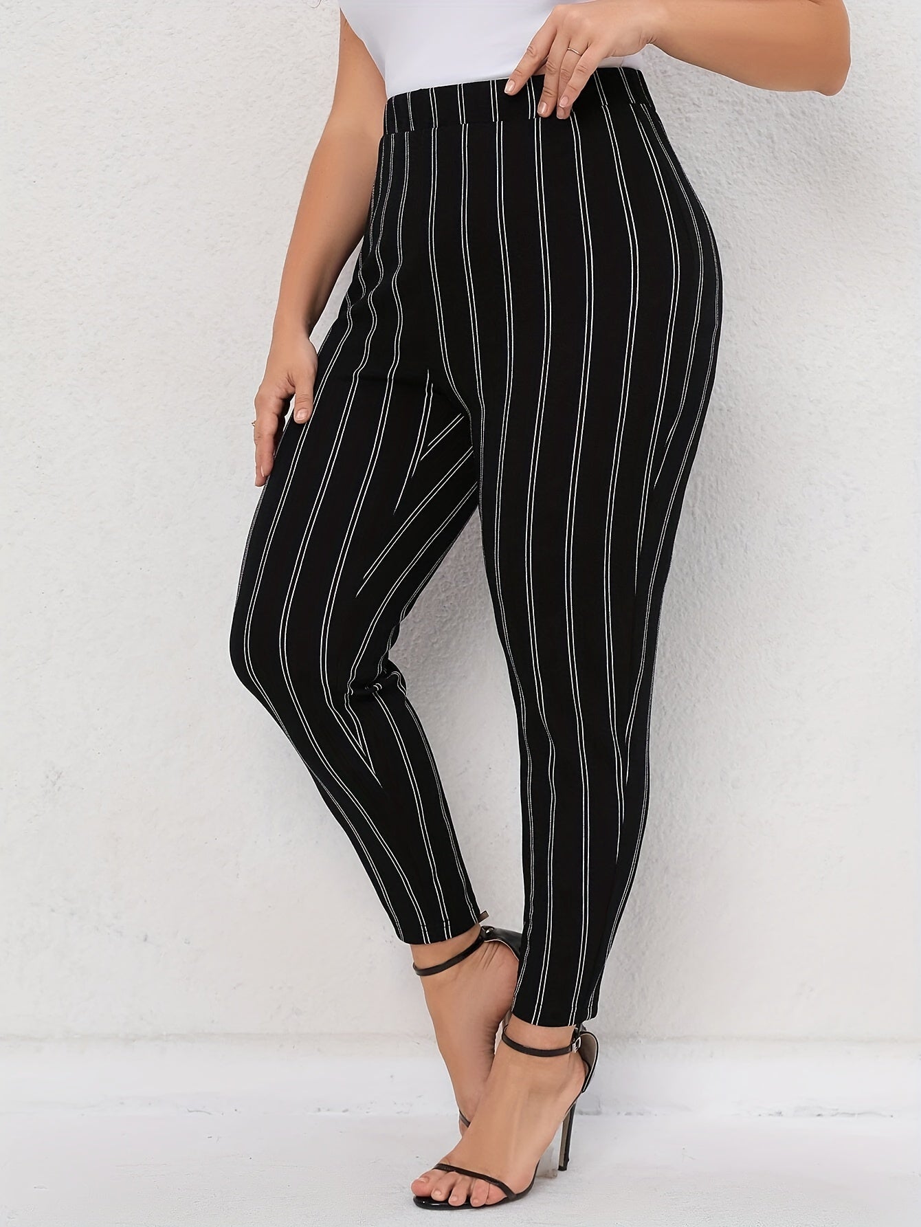 Plus Size Striped Leggings Bottom Pants Casual Sports Yoga Pants Women's Bottoms