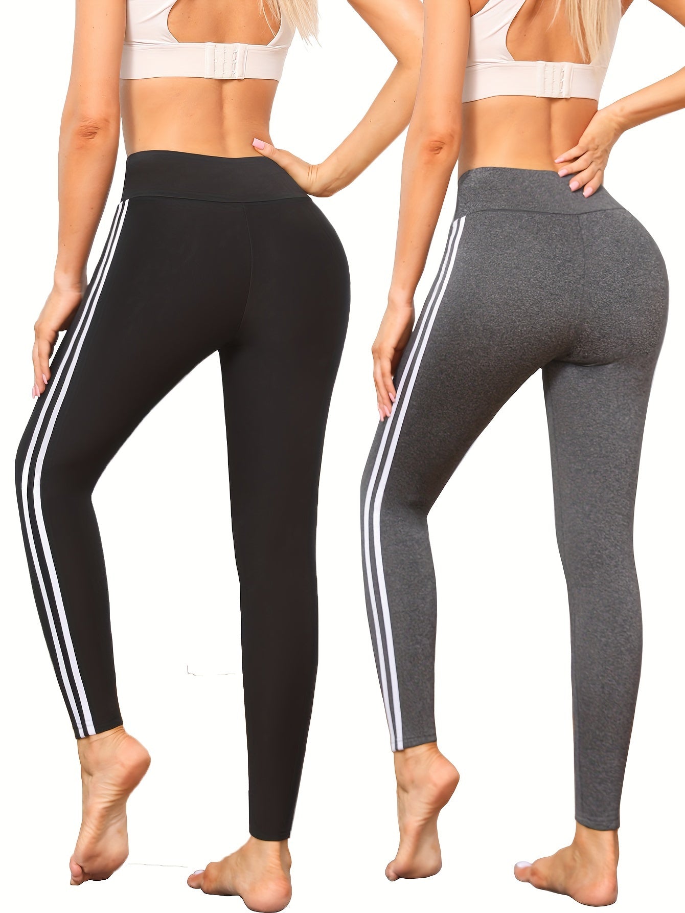 Two Pieces Of Women's Casual Pants For Autumn And Winter With Side Stripes, Sports Leggings With Elastic Waist For Running And Yoga, Slimming Exercise Pants, Long Pants