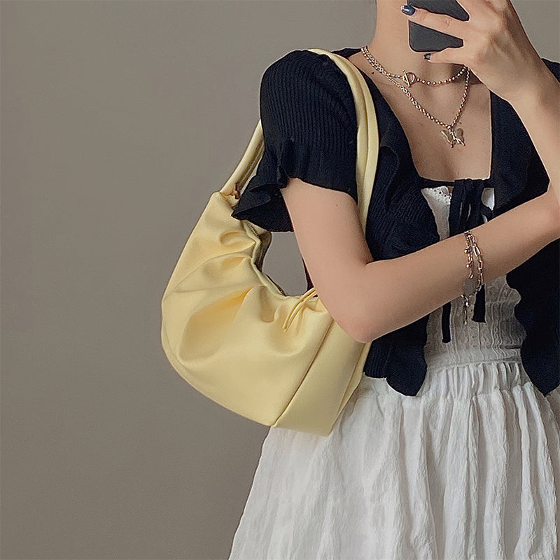 Light Yellow Pleated Bag, Soft Underarm Bag, Shoulder Bag