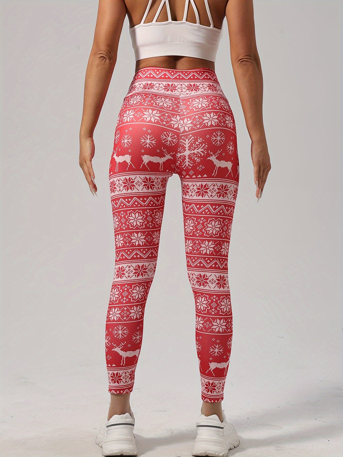 Three-piece Sports Trousers, High-waisted Butt Lifting Soft And Comfortable Breathable Women's Yoga Pants, Elk Pattern