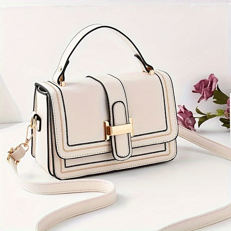 Elegant Women's Mini Crossbody Bag - Solid Color PU Leather with Polyester Lining, Stylish Magnet Closure, Edge Painted