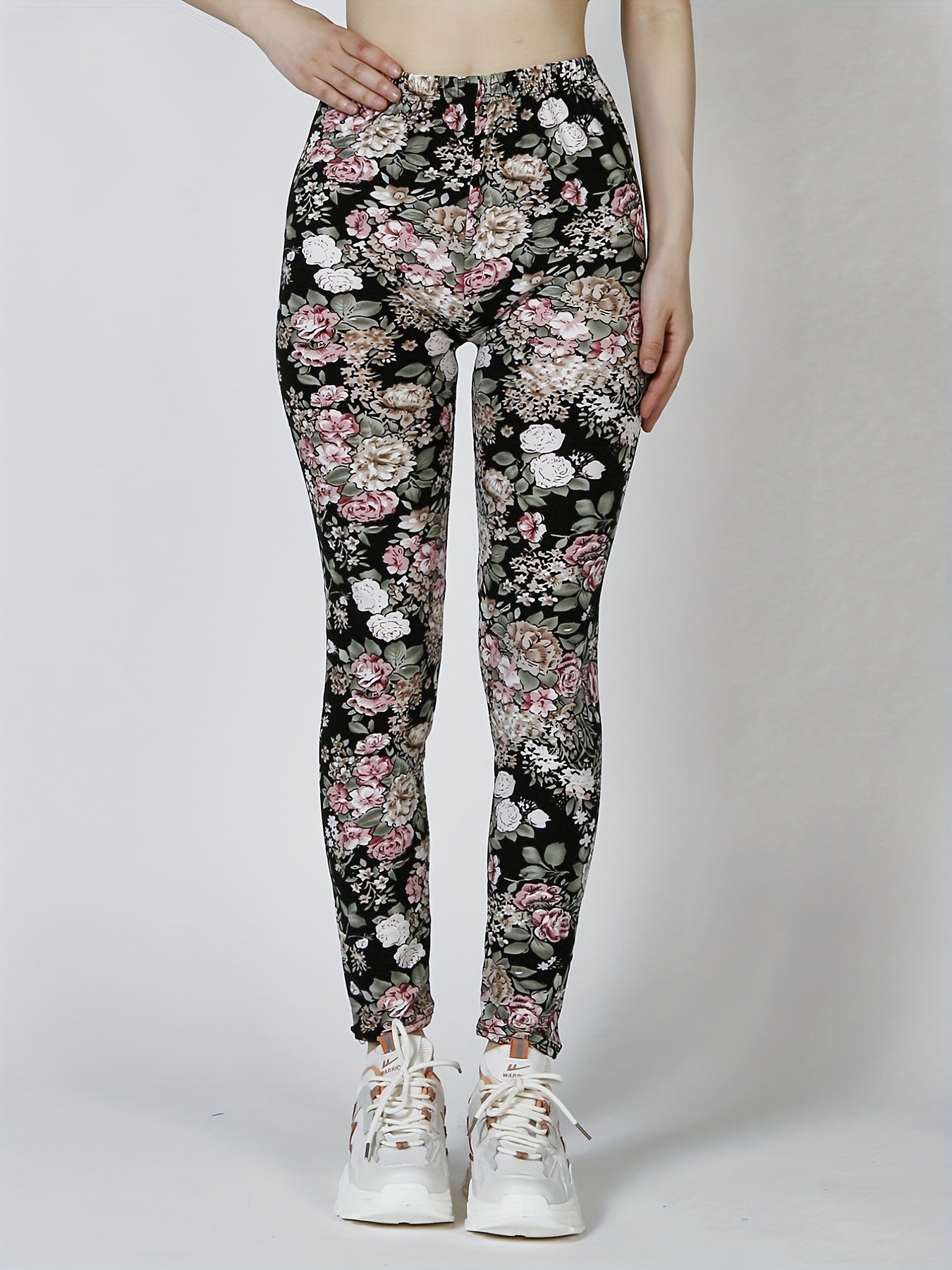 Floral Print Skinny Leggings, Casual Every Day Stretchy Leggings, Women's Clothing