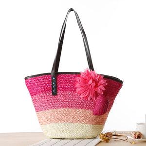 Korean Straw Plaited Son And Mother Beach Shoulder Bag