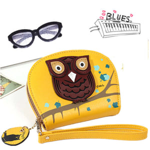 Ladies Wallet Korean Cartoon Owl Short Wallet Student Zipper Coin Purse-Aria Doejay