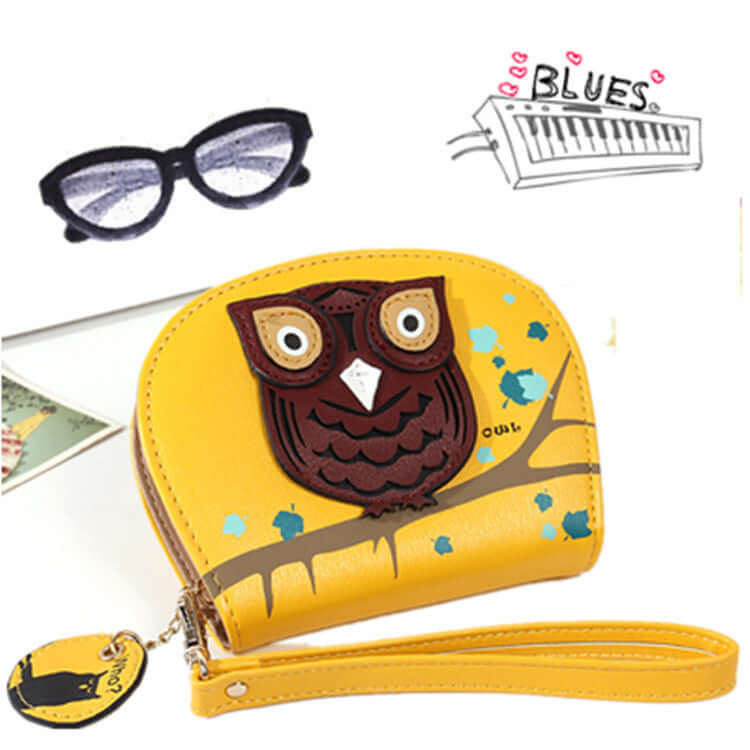 Ladies Wallet Korean Cartoon Owl Short Wallet Student Zipper Coin Purse-Aria Doejay