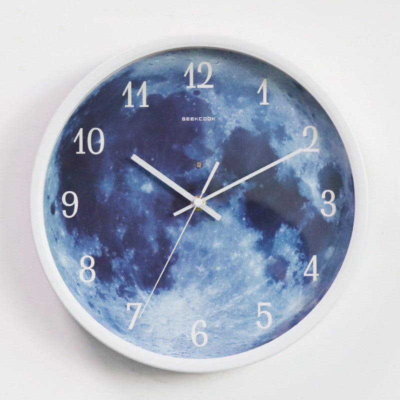 12-inch Wall Clock For Home Decoration Blue Moon Sound Control Luminous Simple Modern Mute Home Gothic Room Decor-Aria Doejay