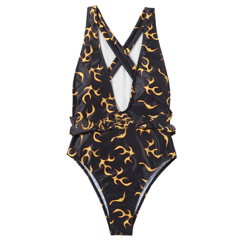 Ladies Printed Flame Stripe Bikini Swimsuit-Aria Doejay