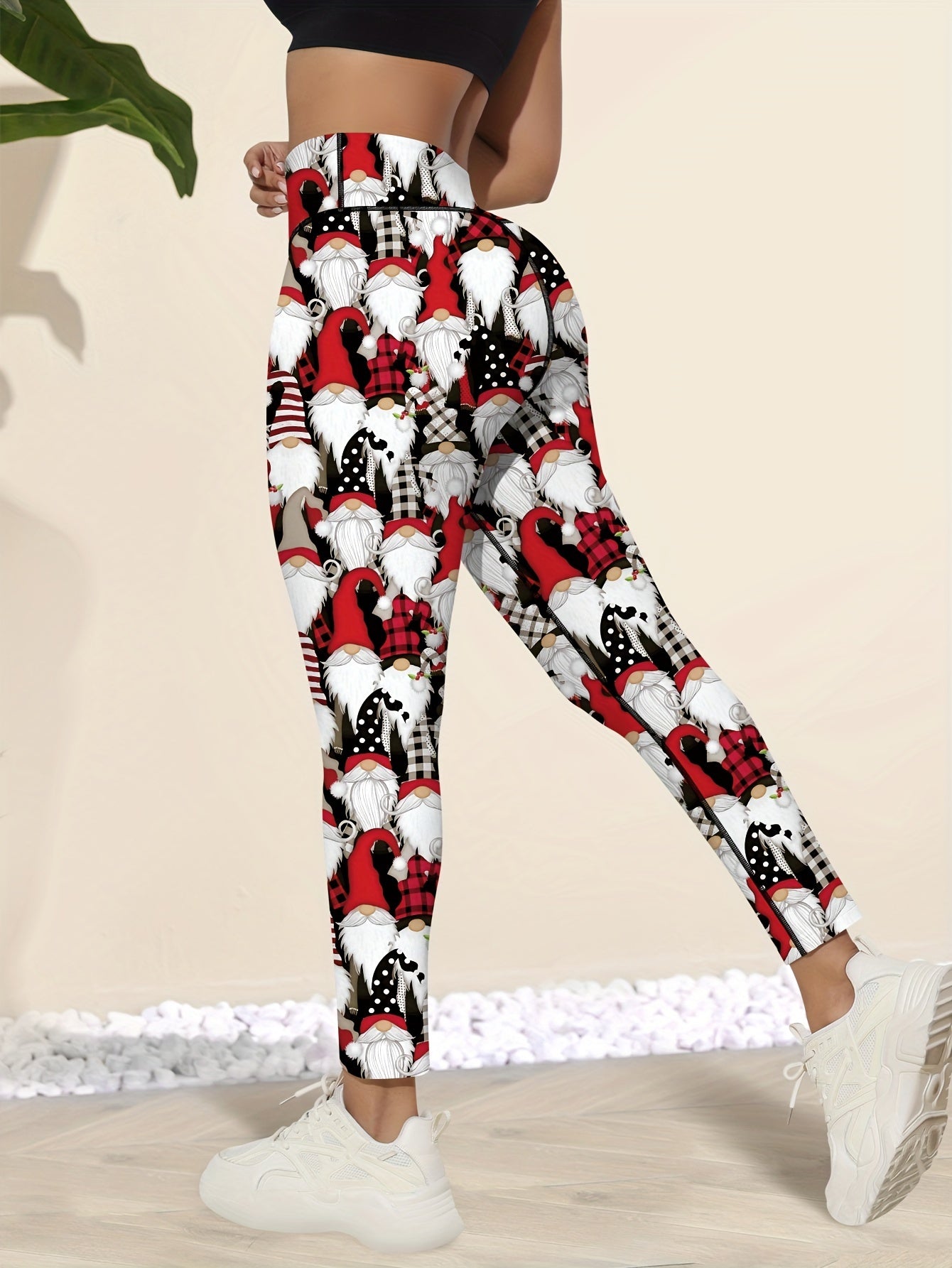 Women's High-Stretch Yoga Leggings - Comfortable, Butt-Lifting & Tummy Control with Festive Santa Print, Perfect for Running & Fitness