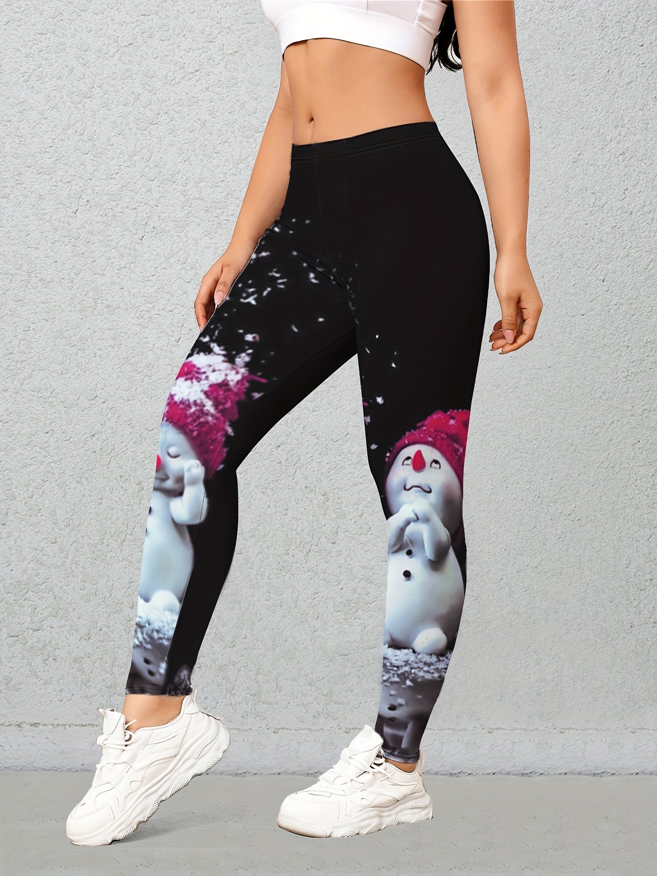 Chic Christmas Snowman Print High-Waist Leggings for Women - Stretchy & Comfortable, Perfect for All Seasons