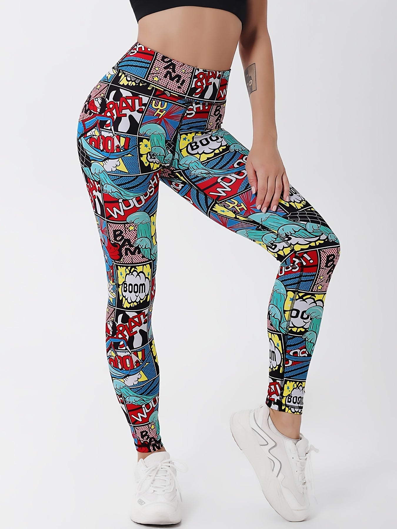 High-Waisted Fashion Cartoon Print Workout Yoga Leggings for Women, Slimming Fitness Exercise Sports Pants, Activewear for Daily Exercise