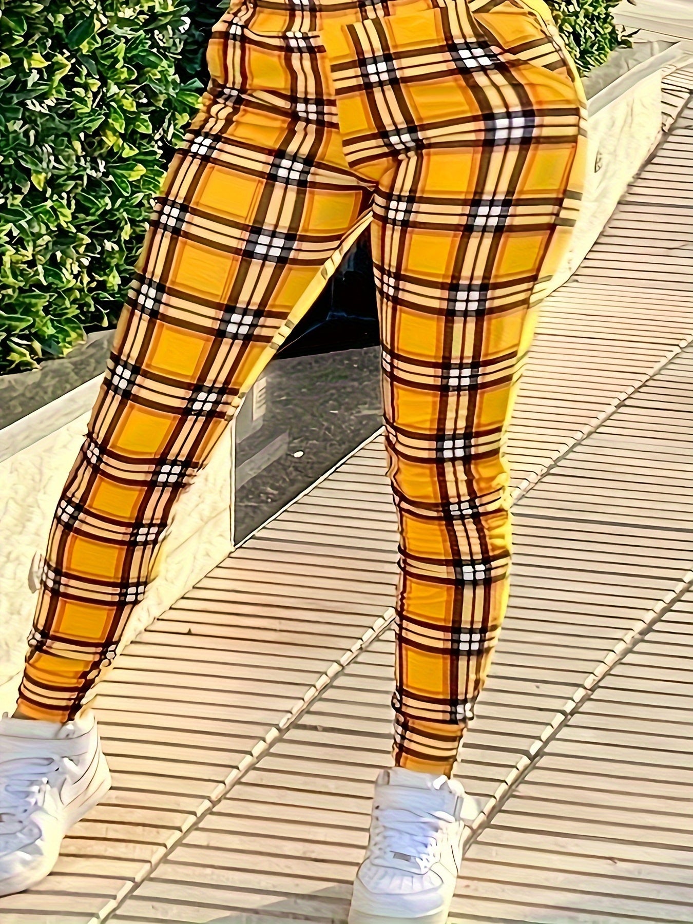 Plus Size Plaid Print Skinny Leggings - Soft, Stretchy, Comfortable, and Casual Everyday Wear - Women's Fashion Leggings for Curvy Figures