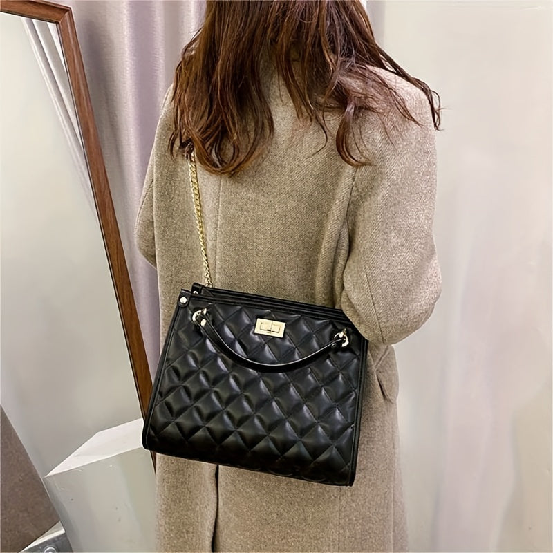 Spacious Quilted Chain Shoulder Bag - Crossbody Bags for Women with Large Capacity, Versatile, Stylish, and Durable Design for Daily Commuting, Travel, and Work