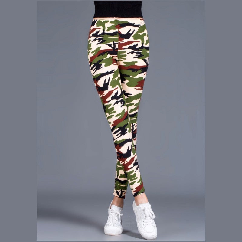 Brushed Cotton Print Camouflage Outerwear Leggings-Aria Doejay