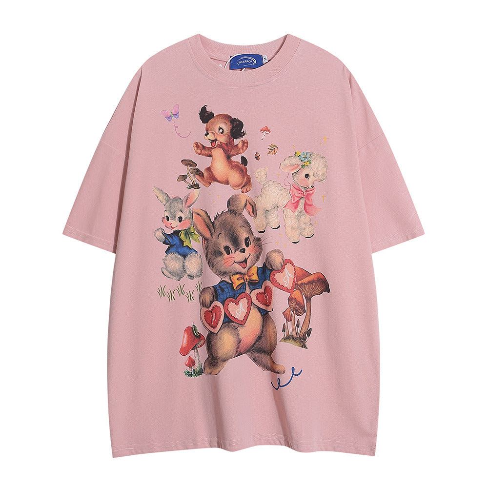 Animal Cartoon Printed T-shirt Short Sleeve Men-Aria Doejay