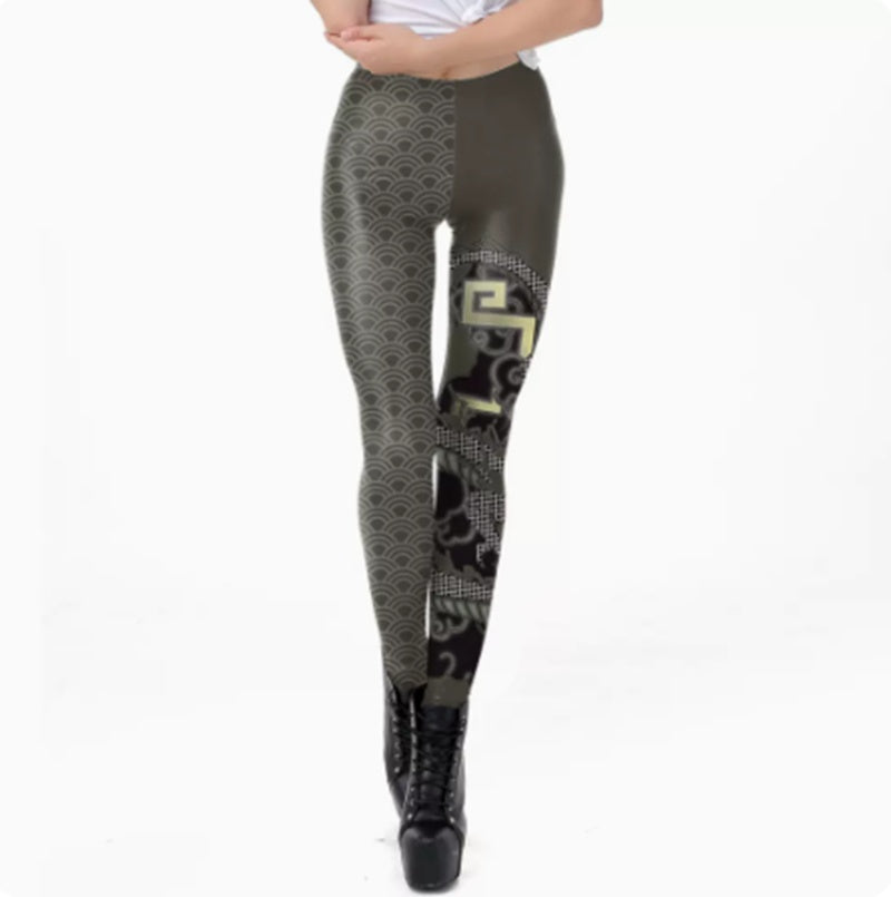 European And American Thin Leggings Women Wear Digital Printed Trousers-Aria Doejay