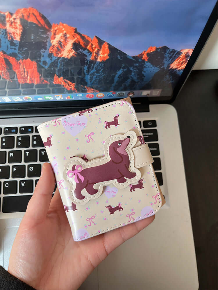 Large Capacity Multiple Card Slots Floral Dachshund Three-fold Wallet-Aria Doejay