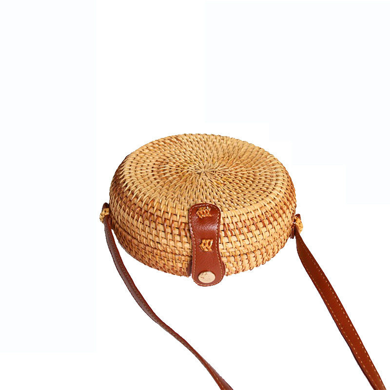 Rattan Weave Bag Retro Women's One Shoulder Small Round Bag