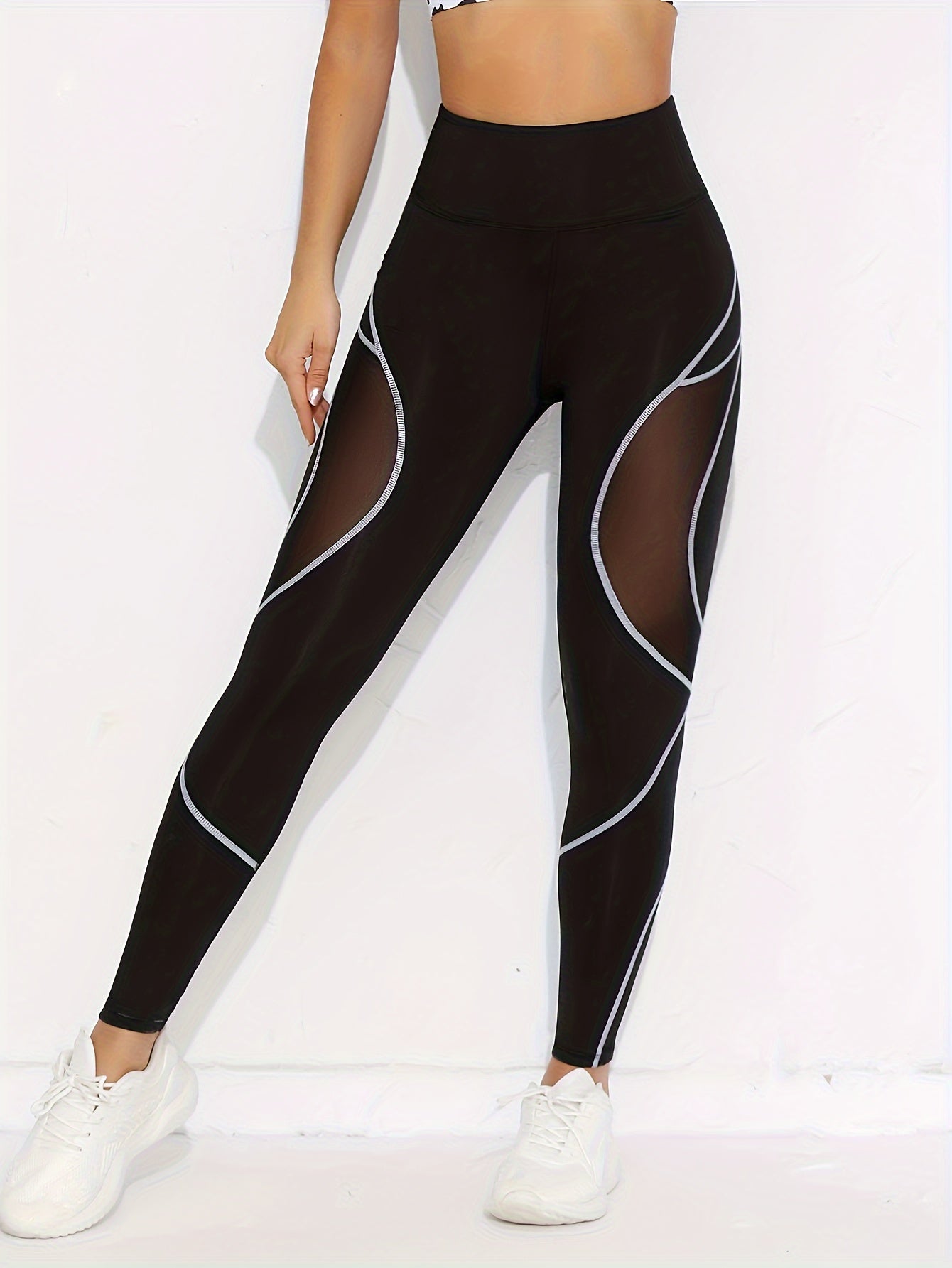 Women's High-Stretch Yoga Leggings with Mesh Detail - Breathable, Non-See-Through Activewear Pants for All Seasons