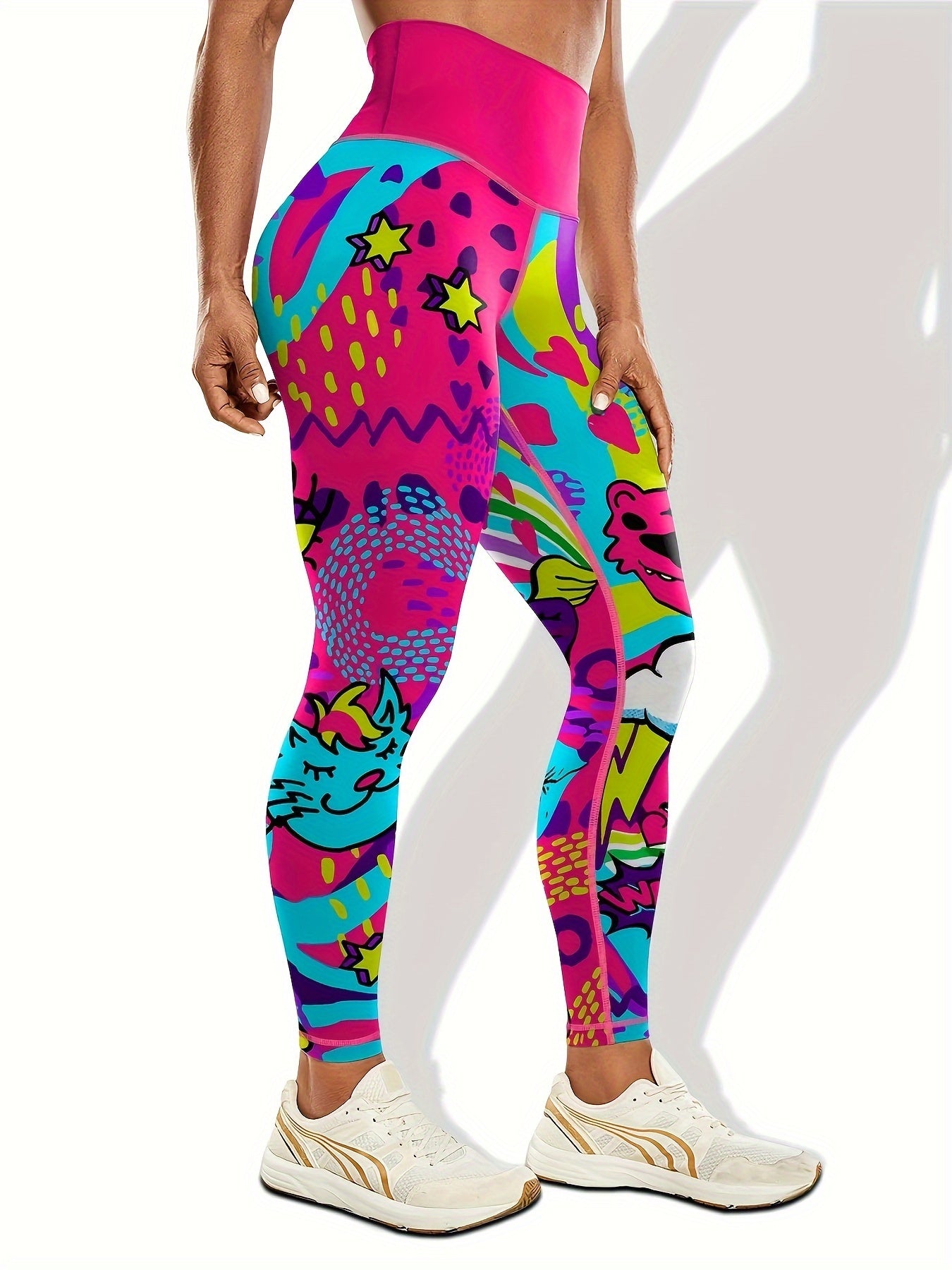 Stylish Graffiti Print Yoga Pants - Sculpting Butt Lifting, Flattering Tummy Control, Slimming Silhouette for High-Performance Fitness and Versatile Sports - Comfortable Womens Activewear for Workout and Beyond