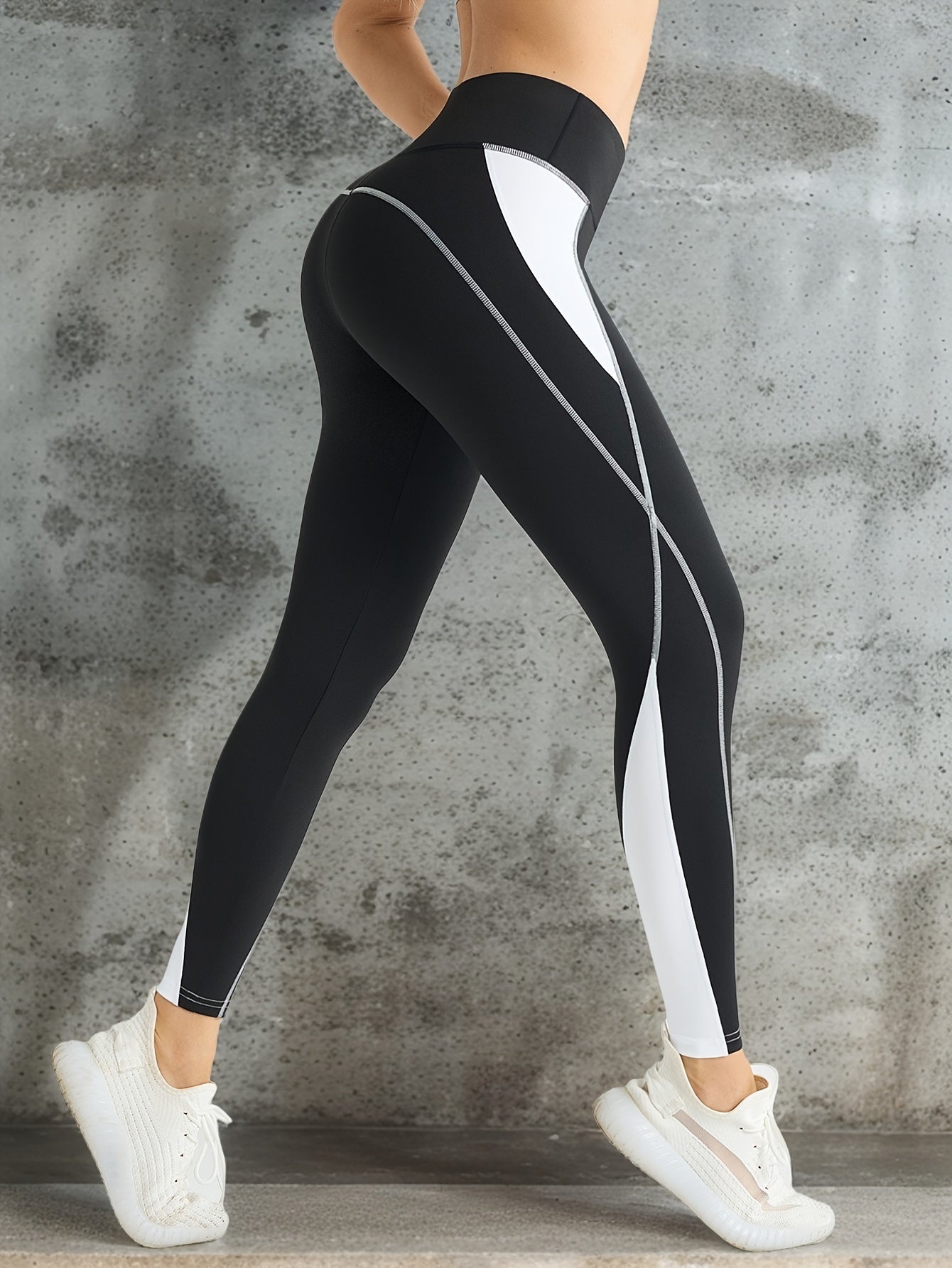 Women's High Waist Active Leggings with Pocket - 92% Polyester 8% Elastane Stretch Fabric, Solid Color Sports Trousers for All Seasons, Knit High-Stretch Yoga, Fitness, Running, Training Pants