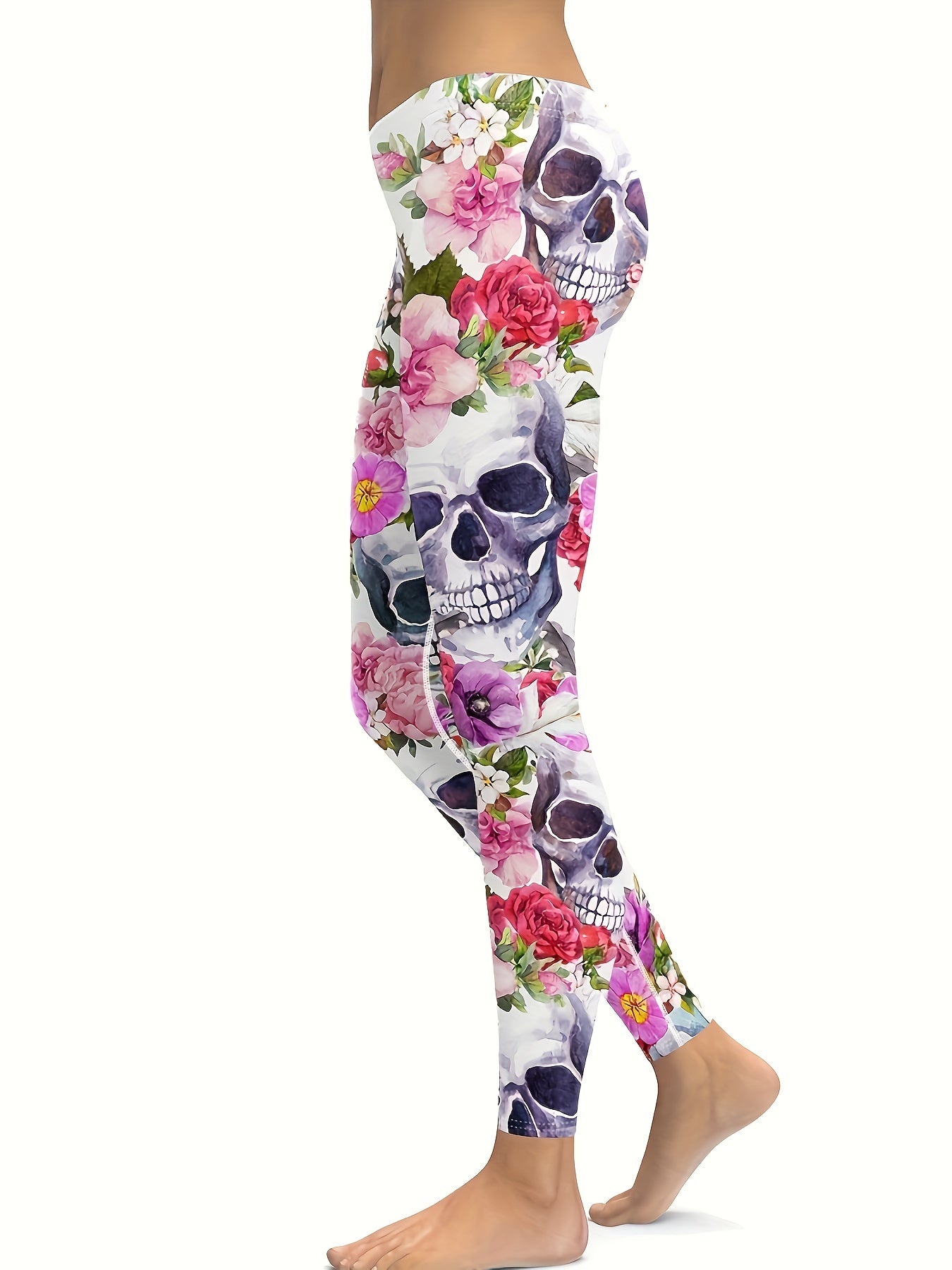 Skull Flower Printed Ladies Yoga Pants