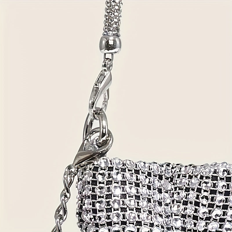 Sparkling Rhinestone Satchel Bag - Evening Bags with Drawstring Design and Shiny Finish - Perfect for Carnaval, Music Festival, Dinner Dates, and Trendy Nights Out