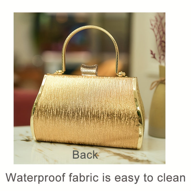 Elegant Golden Clutch Handbag with Rhinestones, Geometric Pattern, Polyester Lining, PU Material, Anti-Stain, Non-Washable, Detachable Shoulder Strap, Fashionable Evening Purse for Women